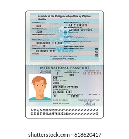 Vector international open passport with Philippines visa