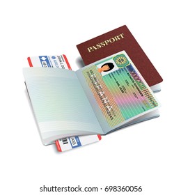 Vector international passport with Spain visa sticker