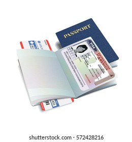 Vector international passport with USA visa