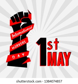 Vector International Workers Day on May 1st with right hand and ribbon
