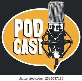 vector internet banner for podcast or internet radio with retro microphone and inscription. Suitable for advertising or logo