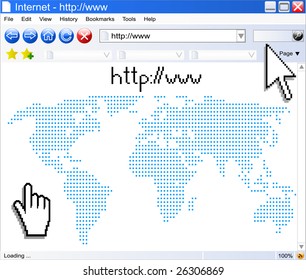 Vector Internet browser with computer pointers and world's background