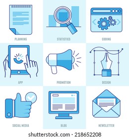 Vector internet business infographic design elements and icons  in outline style - marketing and development