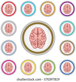 Vector internet button set with brain sign isolated on a white background