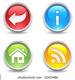 vector internet buttons - backwards, info, home, rss;