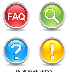 vector internet buttons - faq, search, help, attention;