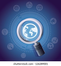 Vector internet concept -  magnifying glass icon and communication icons