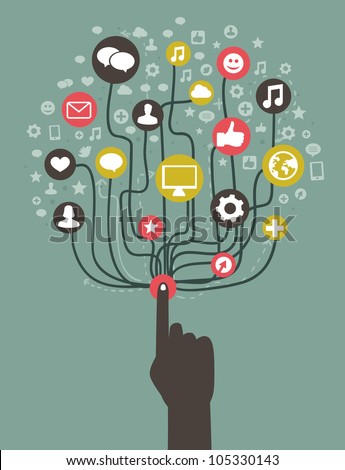 vector internet concept - with social media icons in vintage colors