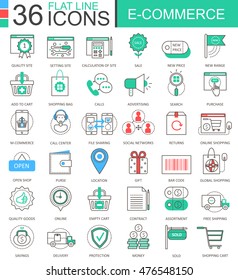 Vektor Internet E-Commerce moderne Farbe flache Linie Symbole für Anwendungen und Web-Design