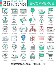 Vector internet E-commerce modern color flat line outline icons for apps and web design