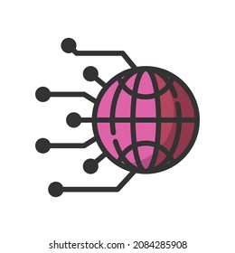 Internet-gefüllte Vektorgrafik-Icon, Technologie und verbindungsbezogene 64x64 Pixel, weißer Hintergrund
