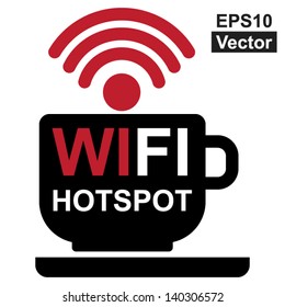 Vector : Internet Hotspot, Internet Cafe or Technology Concept Present By A Coffee Cup With Wifi Hotspot Sign Inside Isolated on White Background