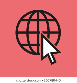 Vector internet icon. Arrow on globe. Flat design style simple icon.