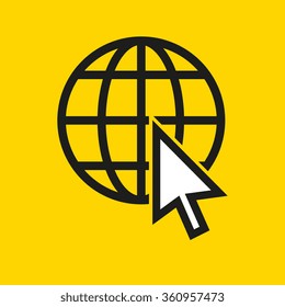 Vector internet icon. Arrow on globe. Flat design style simple icon.