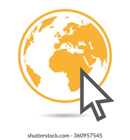 Vector internet icon. Arrow on globe. Flat design style simple icon.