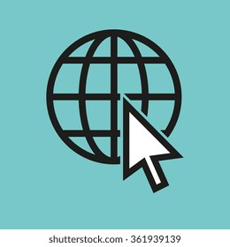 Vector internet icon. Arrow on globe. Flat design style simple icon.