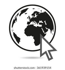 Vector internet icon. Arrow on globe. Flat design style simple icon.