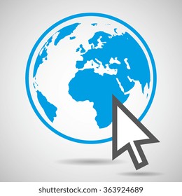 Vector internet icon. Arrow on globe. Flat design style simple icon.