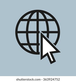 Vector internet icon. Arrow on globe. Flat design style simple icon.