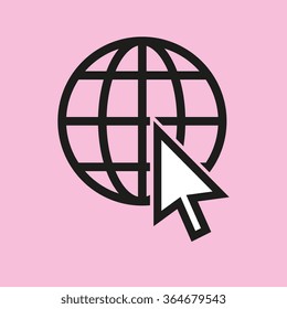 Vector internet icon. Arrow on globe. Flat design style simple icon.