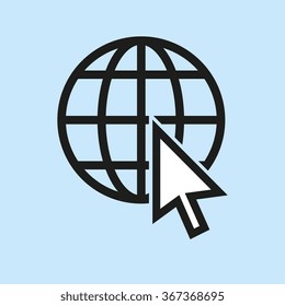Vector internet icon. Arrow on globe. Flat design style simple icon.