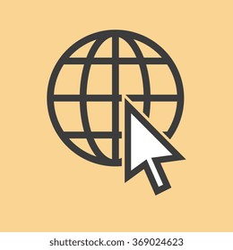 Vector internet icon. Arrow on globe. Flat design style simple icon.