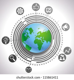 Vector internet marketing concept - abstract background with globe and icons