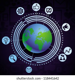 Vector internet marketing concept - abstract background with globe and icons