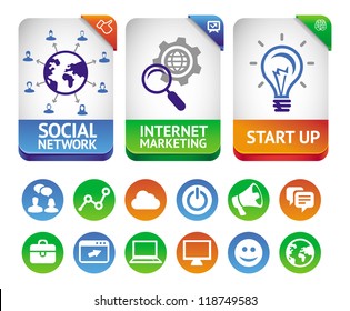Vector internet marketing labels - abstract design elements and social media icons