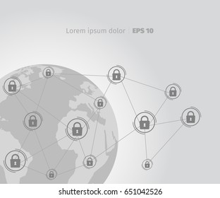 Vector internet network security. Concept cyber privacy safety. Web firewall technology. Design with lock and line.