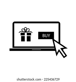Vector internet online shopping on laptop icon | black flat design pictograms isolated on white background