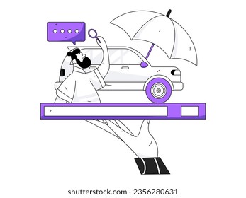 Vector internet operation hand-drawn illustration of people getting discounts for refueling the car
