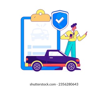 Vector internet operation hand-drawn illustration of people getting discounts for refueling the car