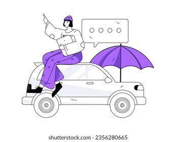 Vector internet operation hand-drawn illustration of people getting discounts for refueling the car