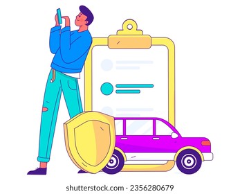 Vector internet operation hand-drawn illustration of people getting discounts for refueling the car