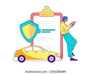 Vector internet operation hand-drawn illustration of people getting discounts for refueling the car