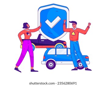 Vector internet operation hand-drawn illustration of people getting discounts for refueling the car