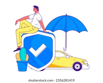 Vector internet operation hand-drawn illustration of people getting discounts for refueling the car