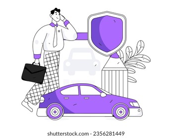 Vector internet operation hand-drawn illustration of people getting discounts for refueling the car