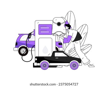Vector internet operation hand-drawn illustration of people getting discounts for refueling the car
