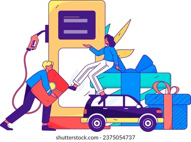 Obtención de imágenes a mano de las personas que reciben descuentos para reabastecer el coche
