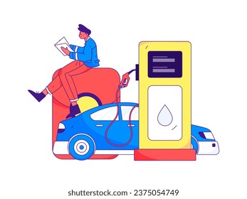 Vector Internet Operation handgezeichnet Illustration von Menschen erhalten Rabatte für den Tankwagen
