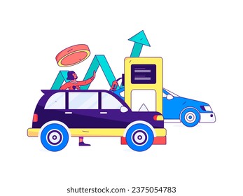 Vector internet operation hand-drawn illustration of people getting discounts for refueling the car
