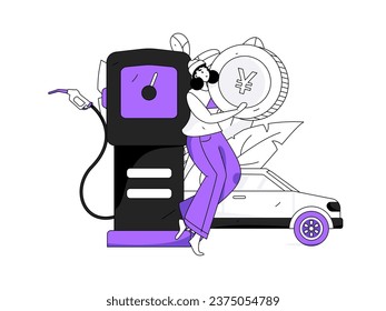 Vector internet operation hand-drawn illustration of people getting discounts for refueling the car
