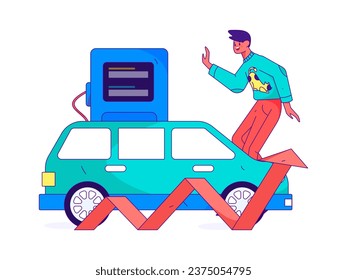 Vector internet operation hand-drawn illustration of people getting discounts for refueling the car
