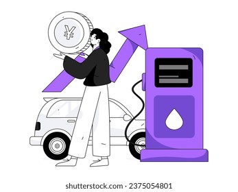 Vector internet operation hand-drawn illustration of people getting discounts for refueling the car
