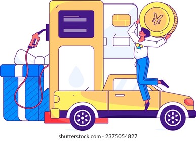 Vector Internet Operation handgezeichnet Illustration von Menschen erhalten Rabatte für den Tankwagen
