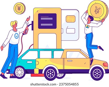 Vector Internet Operation handgezeichnet Illustration von Menschen erhalten Rabatte für den Tankwagen
