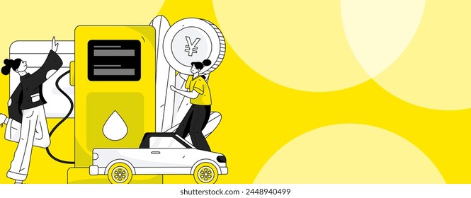 Vector Internet operation hand-drawn illustration of people getting discounts for refueling their cars
