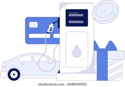 Vector Internet operation hand-drawn illustration of people getting discounts for refueling their cars
